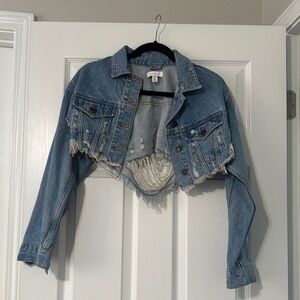 Distressed Blue Denim Cropped Jacket